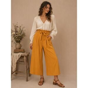 SOHO Wide Leg Paperbag Tie Waist Crop Pants Large Boho Luxury